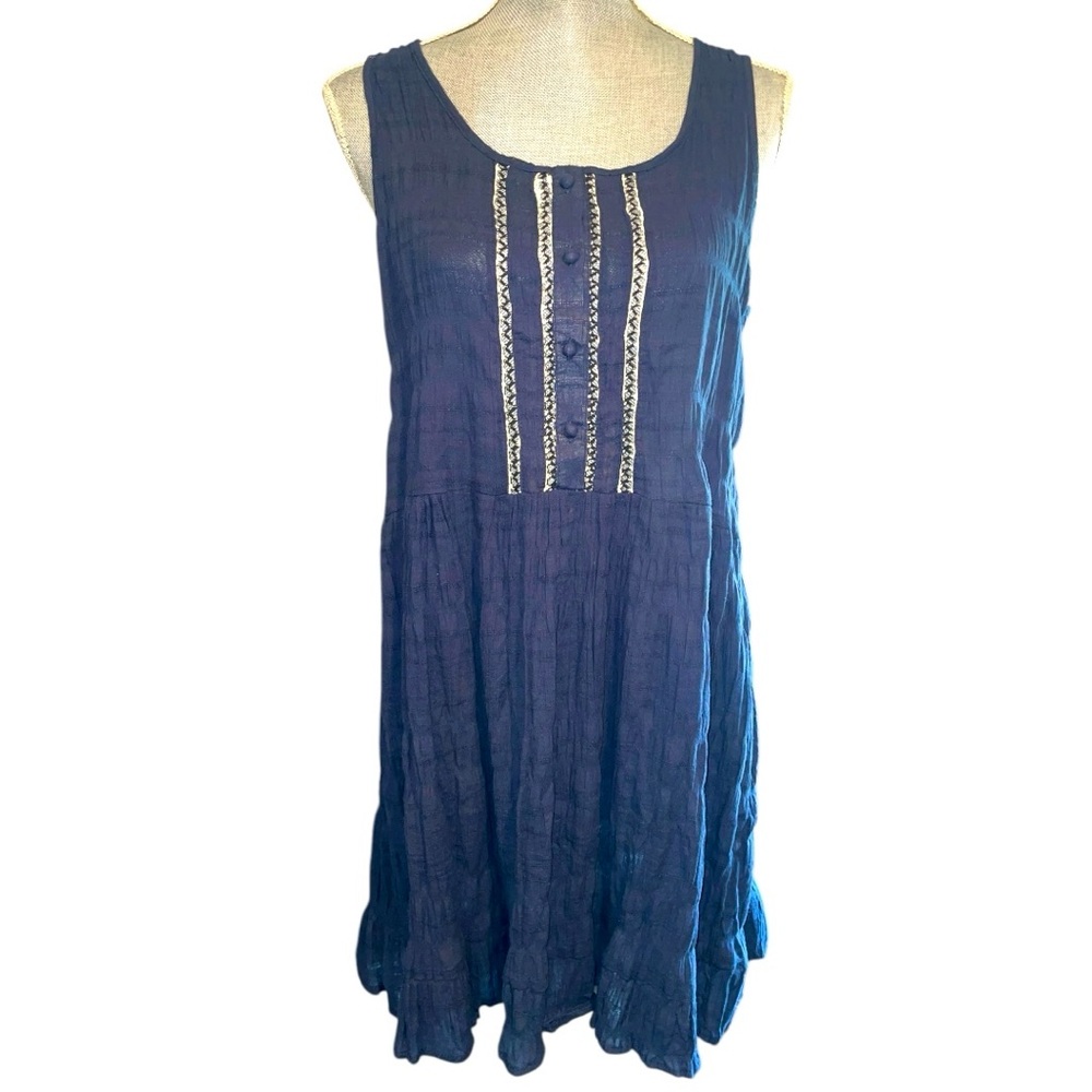 Dark Blue Semi Sheer Linen Boho Sleeveless Dress NWT